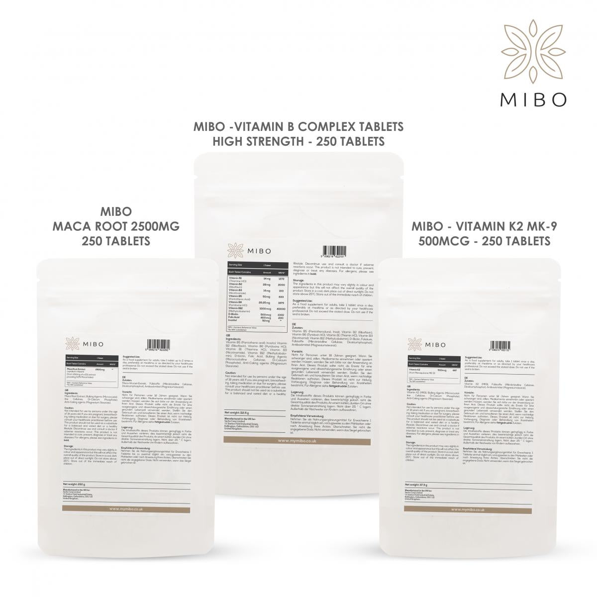 MiBo Optimise Bundle - Maca Root 2500mg + Vitamin B Complex + Vitamin K2 MK-9 500mcg