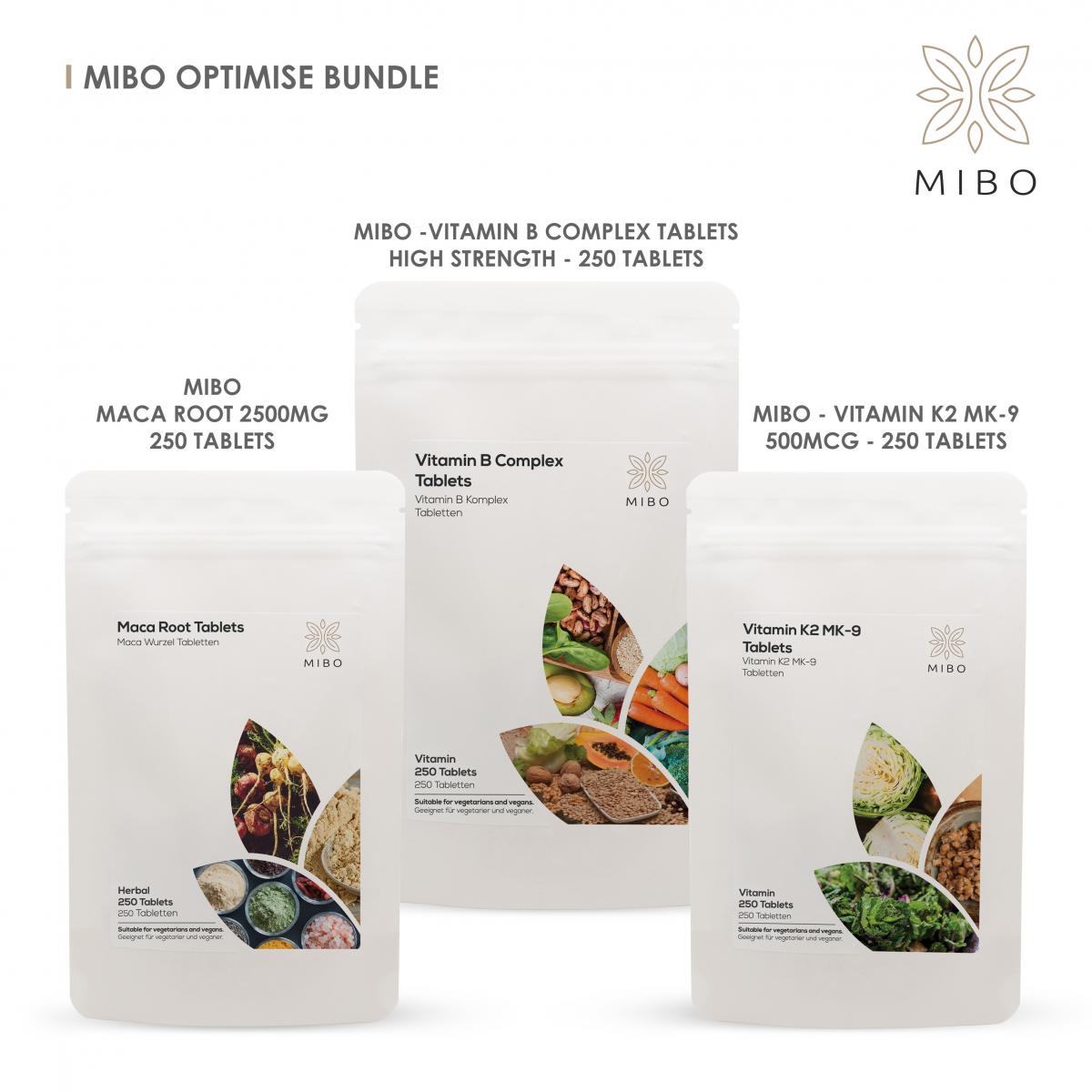 MiBo Optimise Bundle - Maca Root 2500mg + Vitamin B Complex + Vitamin K2 MK-9 500mcg