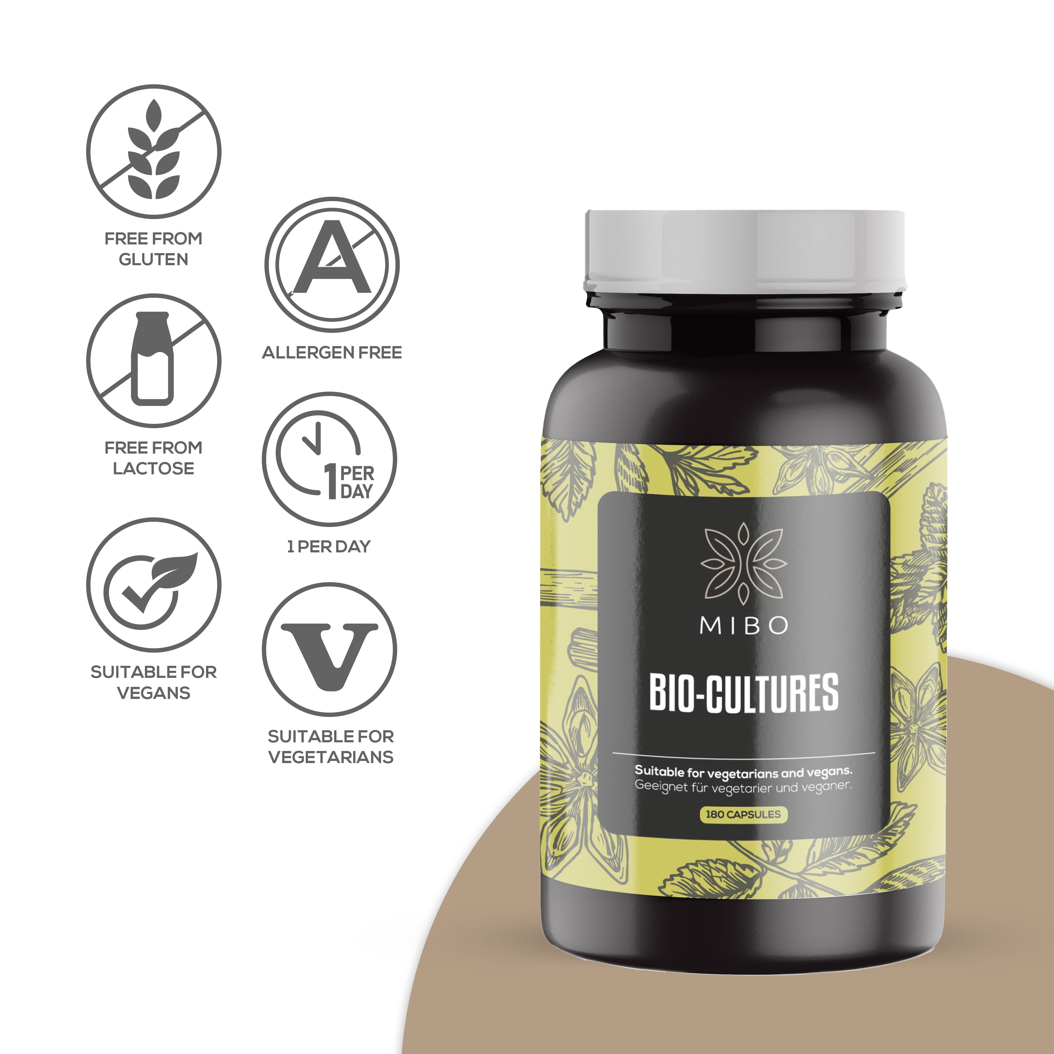 MiBo Daily Supplement, 180 Vegan Tablets, Vitamin B Complex, Bio Cultures, Magnesium